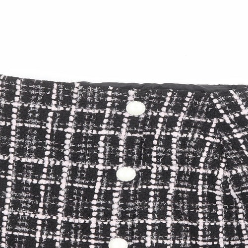 Miss Selfridge Womens Black Plaid Polyester A-Line Skirt Size 6 Button