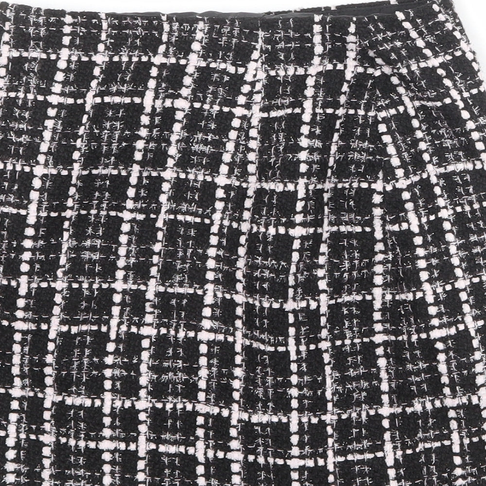 Miss Selfridge Womens Black Plaid Polyester A-Line Skirt Size 6 Button