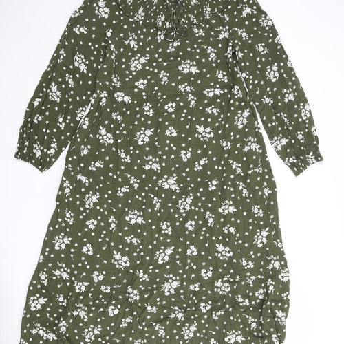 Marks and Spencer Womens Green Floral Viscose Maxi Size 12 Round Neck Tie