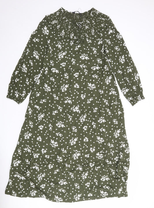 Marks and Spencer Womens Green Floral Viscose Maxi Size 12 Round Neck Tie