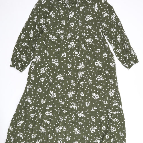 Marks and Spencer Womens Green Floral Viscose Maxi Size 12 Round Neck Tie