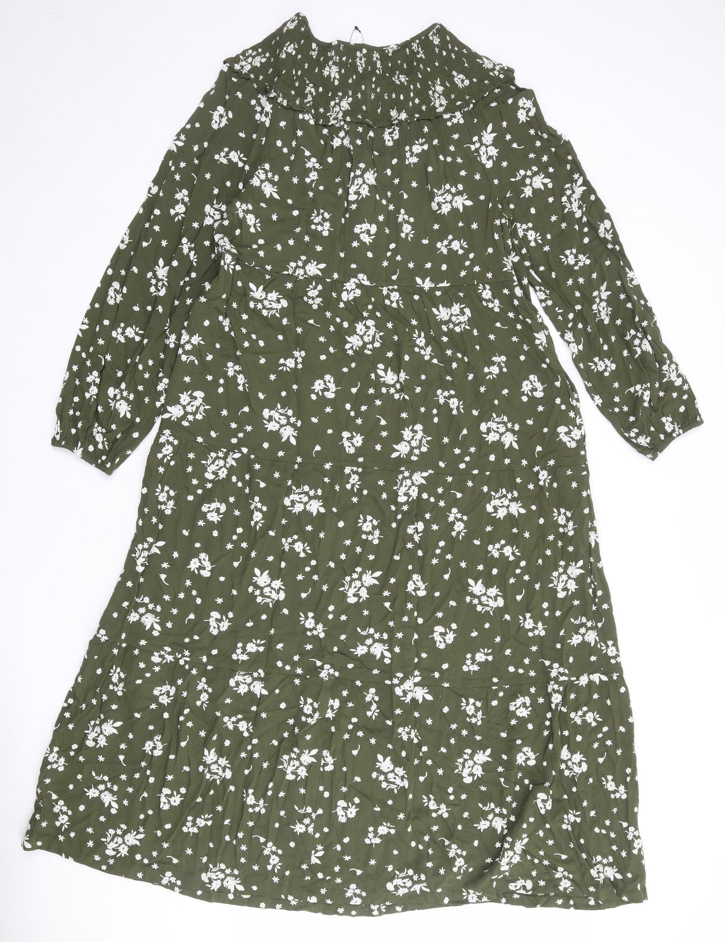 Marks and Spencer Womens Green Floral Viscose Maxi Size 12 Round Neck Tie