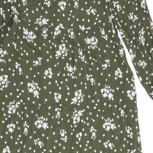 Marks and Spencer Womens Green Floral Viscose Maxi Size 12 Round Neck Tie
