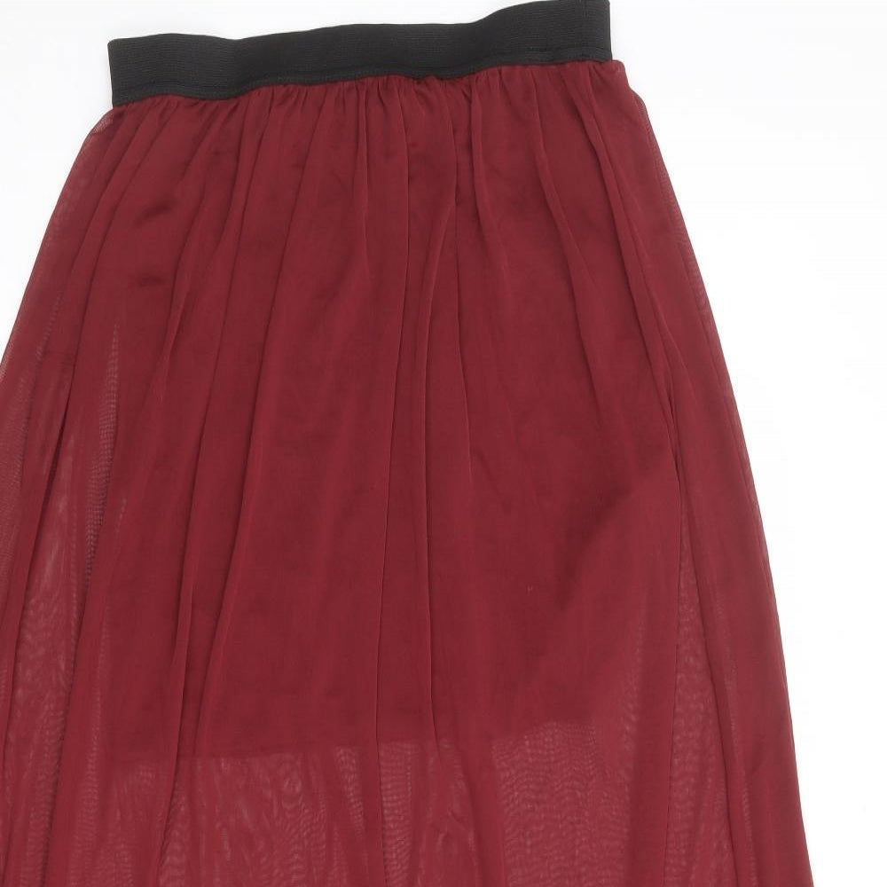 Miss Selfridge Womens Red Polyester Peasant Skirt Size 12 - Sheer overlay