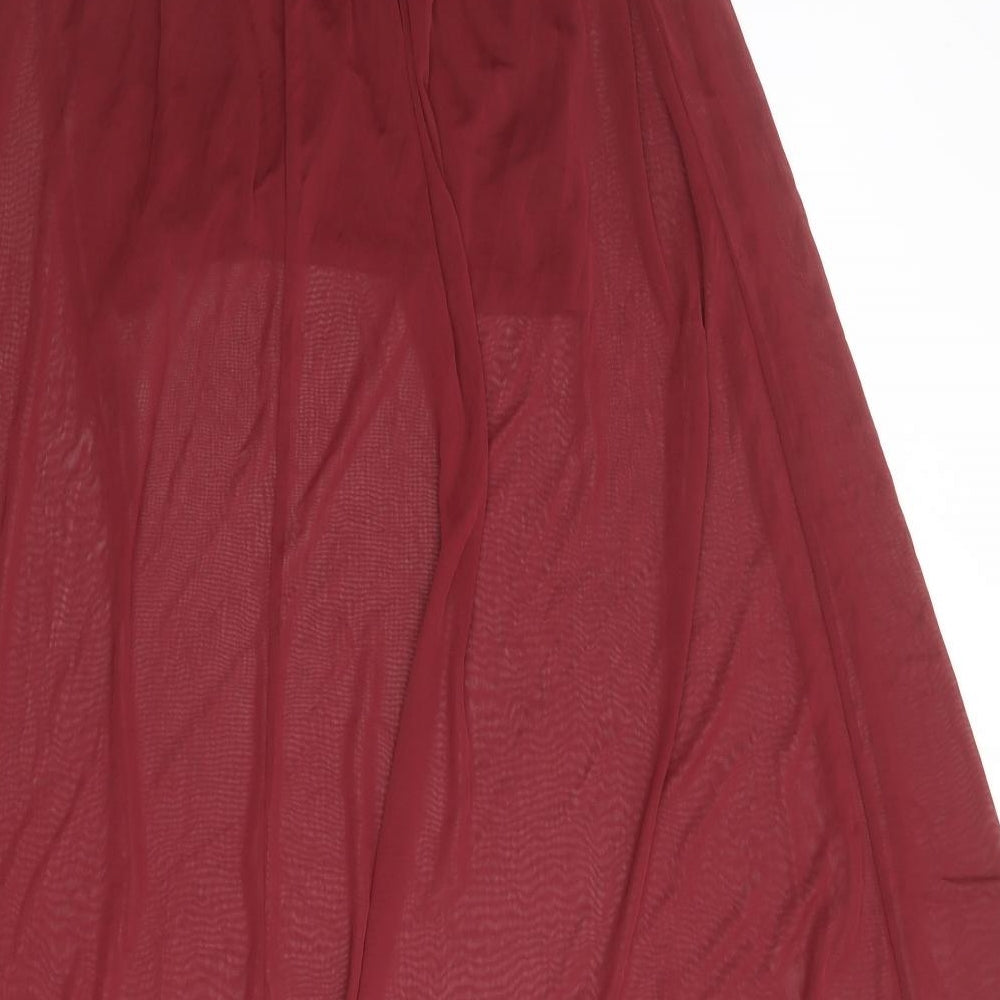 Miss Selfridge Womens Red Polyester Peasant Skirt Size 12 - Sheer overlay
