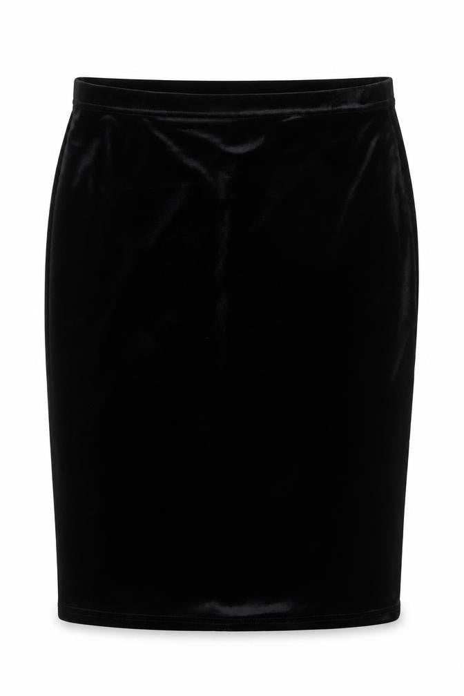 Front view of M&Co women’s black polyester straight & pencil skirt, size UK 12