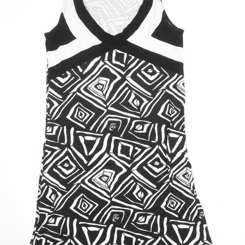 Massana Womens Black Geometric Viscose A-Line Size M V-Neck Pullover
