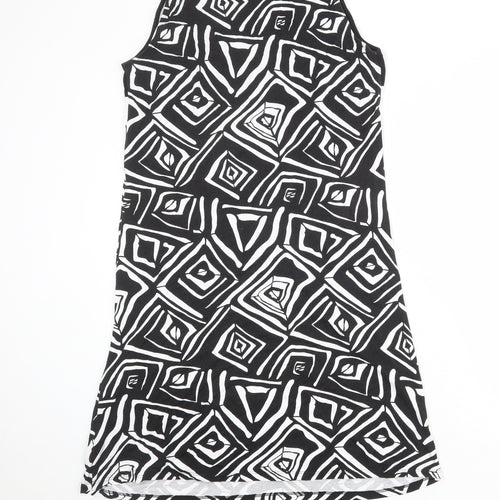 Massana Womens Black Geometric Viscose A-Line Size M V-Neck Pullover