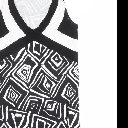 Massana Womens Black Geometric Viscose A-Line Size M V-Neck Pullover