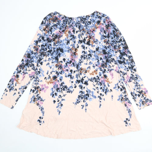 Phase Eight Womens Pink Floral Viscose Tunic Blouse Size 16 Boat Neck