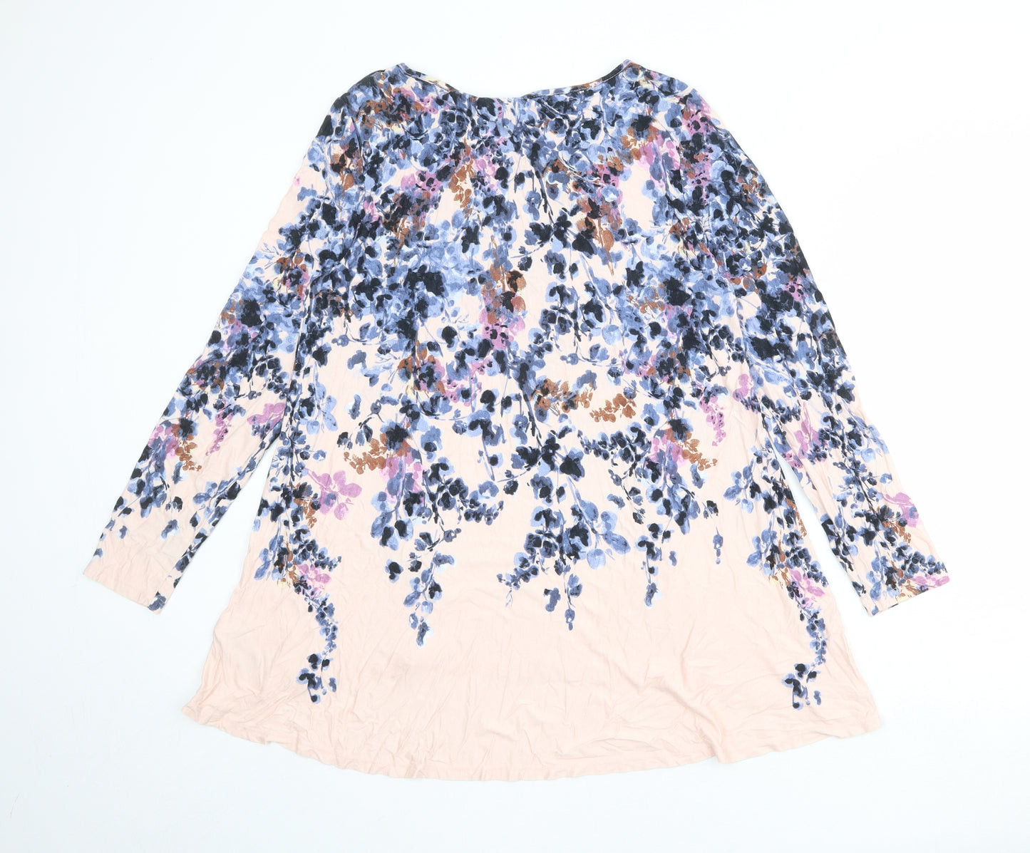 Phase Eight Womens Pink Floral Viscose Tunic Blouse Size 16 Boat Neck