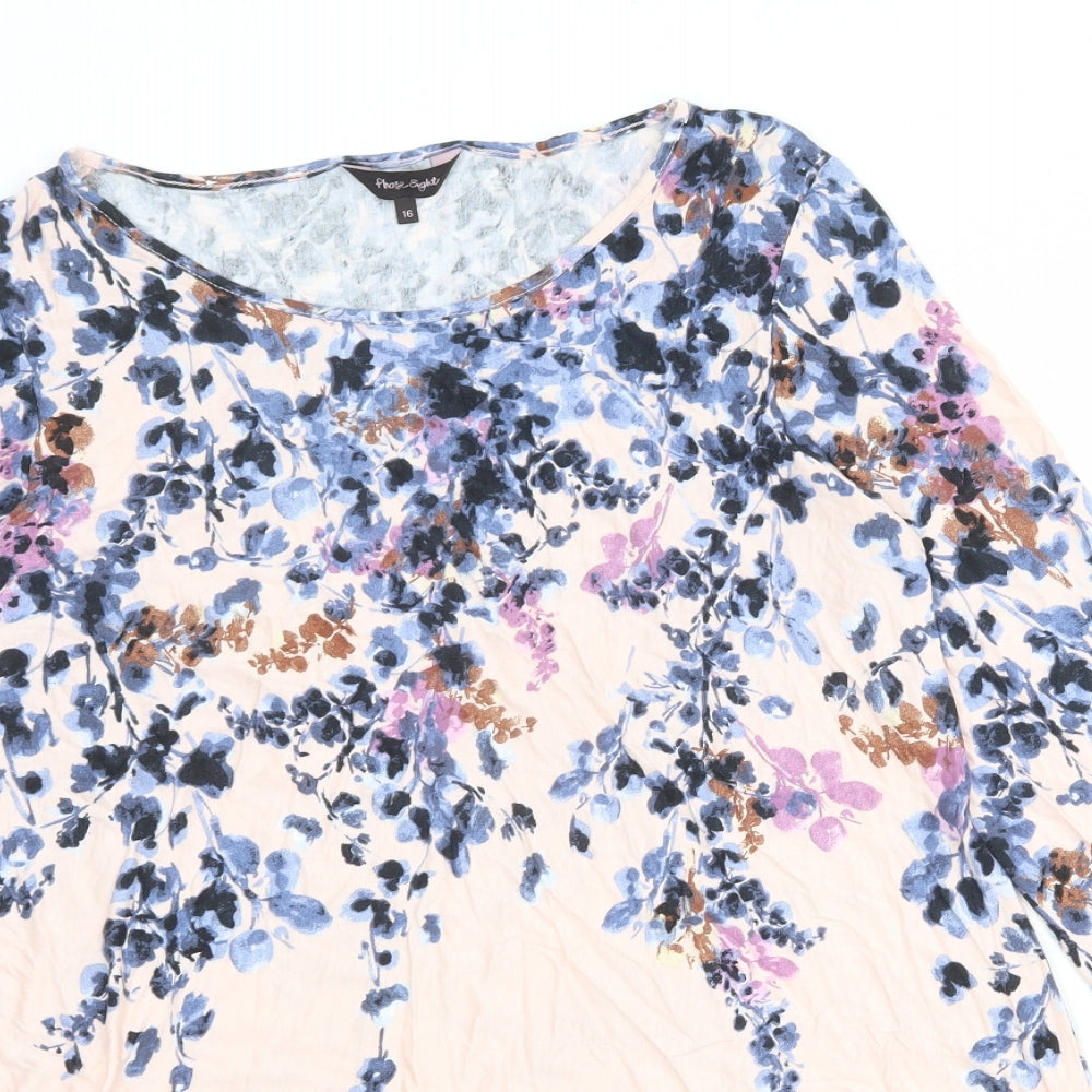 Phase Eight Womens Pink Floral Viscose Tunic Blouse Size 16 Boat Neck