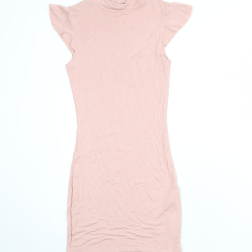 PRETTYLITTLETHING Womens Pink Viscose Bodycon Size 8 Mock Neck Pullover