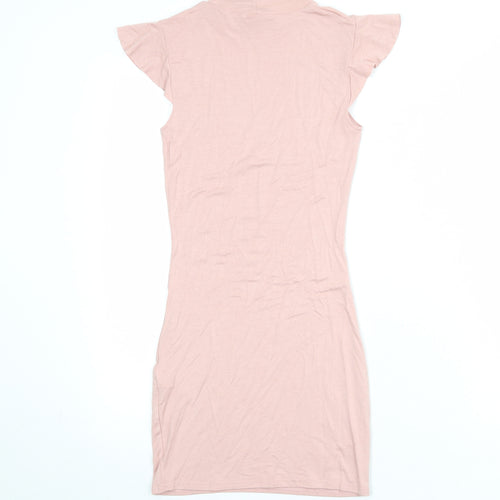 PRETTYLITTLETHING Womens Pink Viscose Bodycon Size 8 Mock Neck Pullover