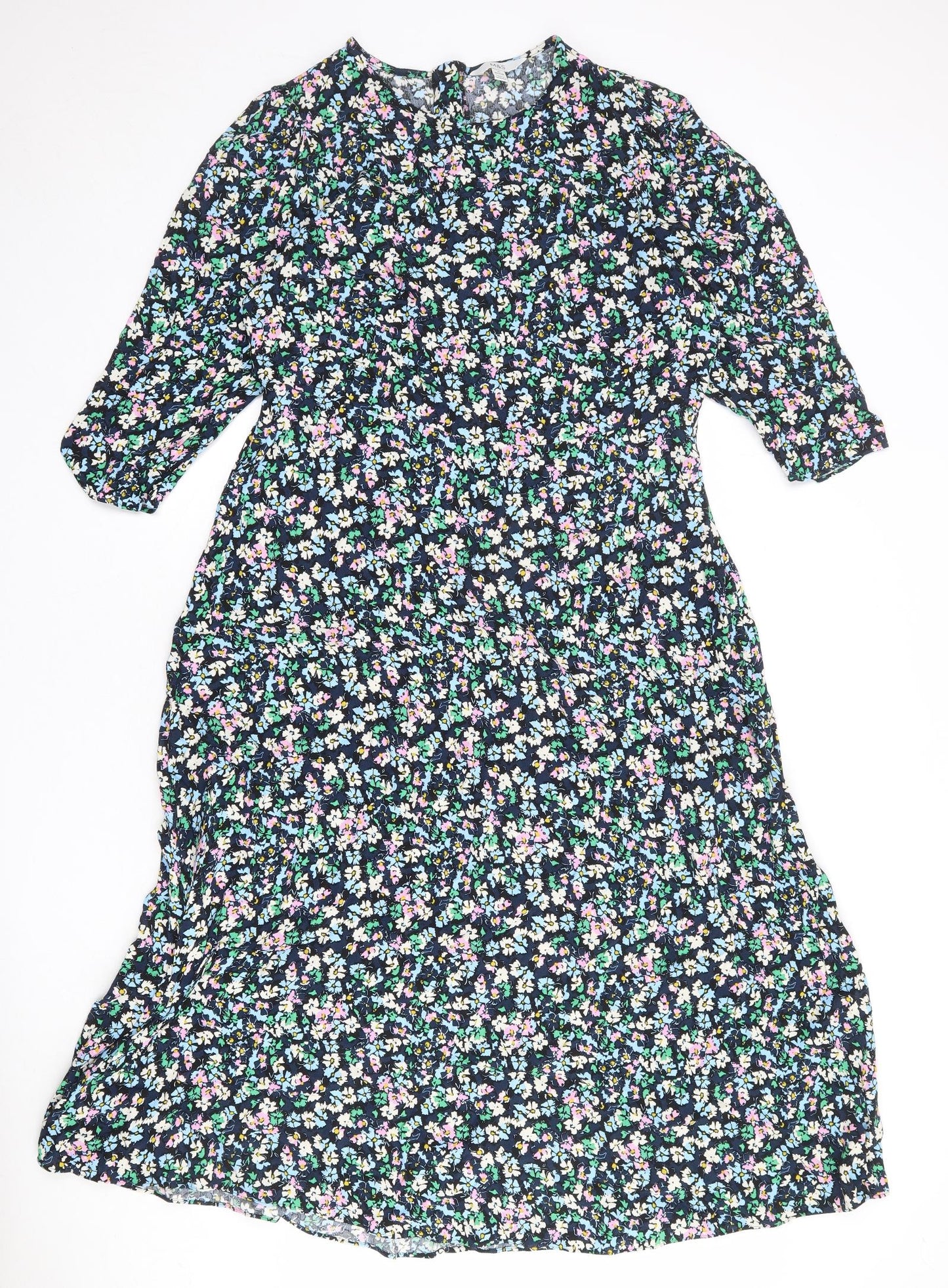 Marks and Spencer Womens Multicoloured Floral Viscose Maxi Size 16 Round Neck Zip