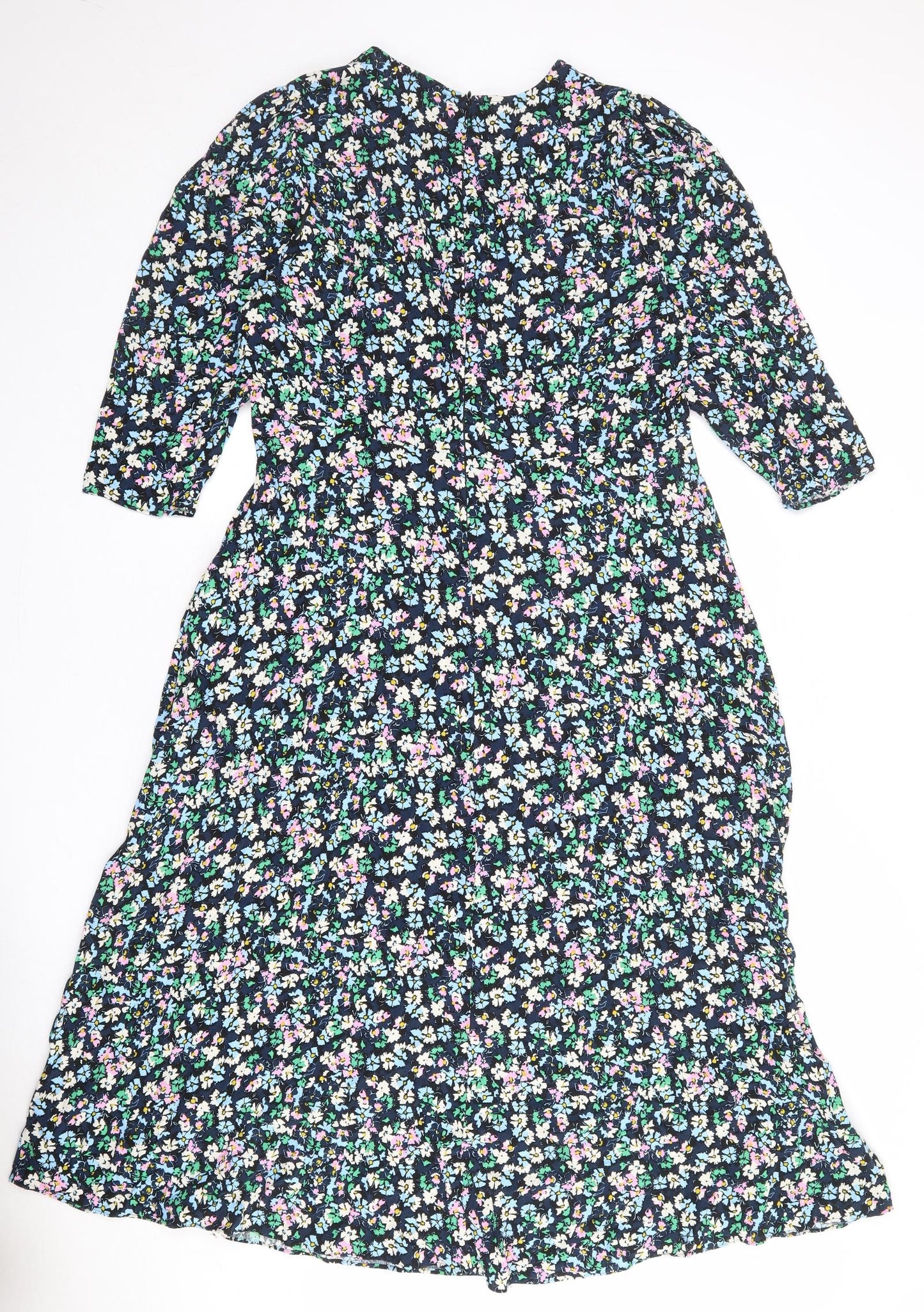 Marks and Spencer Womens Multicoloured Floral Viscose Maxi Size 16 Round Neck Zip