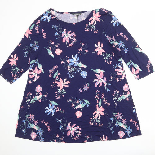 Bonmarché Womens Blue Floral Viscose A-Line Size 18 Round Neck Pullover