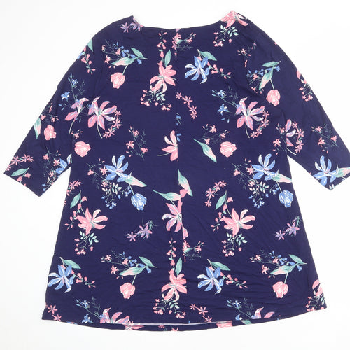 Bonmarché Womens Blue Floral Viscose A-Line Size 18 Round Neck Pullover