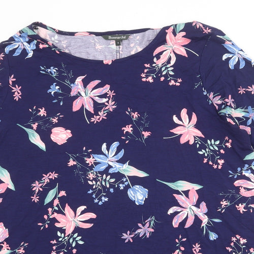 Bonmarché Womens Blue Floral Viscose A-Line Size 18 Round Neck Pullover