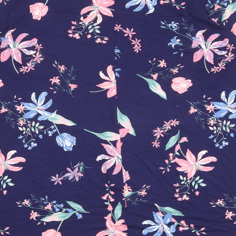 Bonmarché Womens Blue Floral Viscose A-Line Size 18 Round Neck Pullover