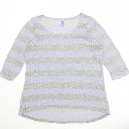 NEXT Womens Blue Round Neck Striped Polyester Pullover Jumper Size 20