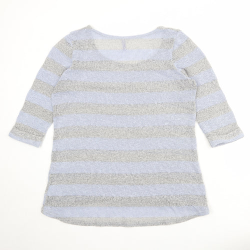 NEXT Womens Blue Round Neck Striped Polyester Pullover Jumper Size 20