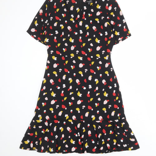 Therapy Womens Black Geometric Polyester Skater Dress Size 8 V-Neck Zip