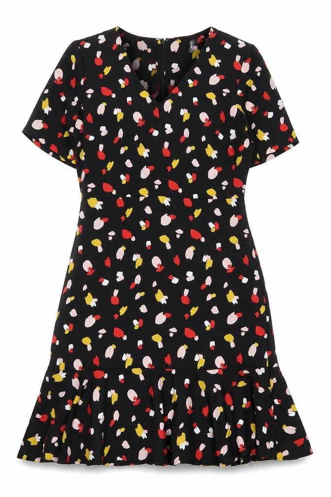 Therapy Womens Black Geometric Polyester Skater Dress Size 8 V-Neck Zip