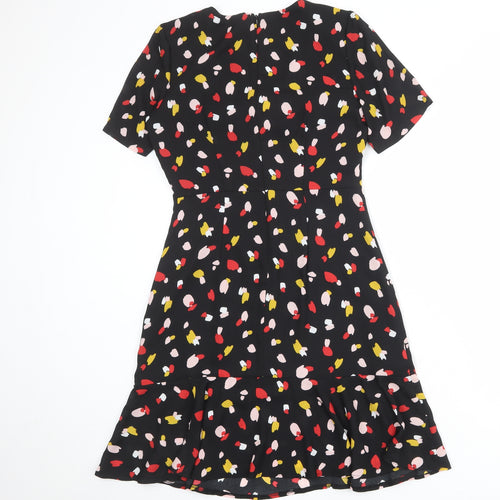 Therapy Womens Black Geometric Polyester Skater Dress Size 8 V-Neck Zip