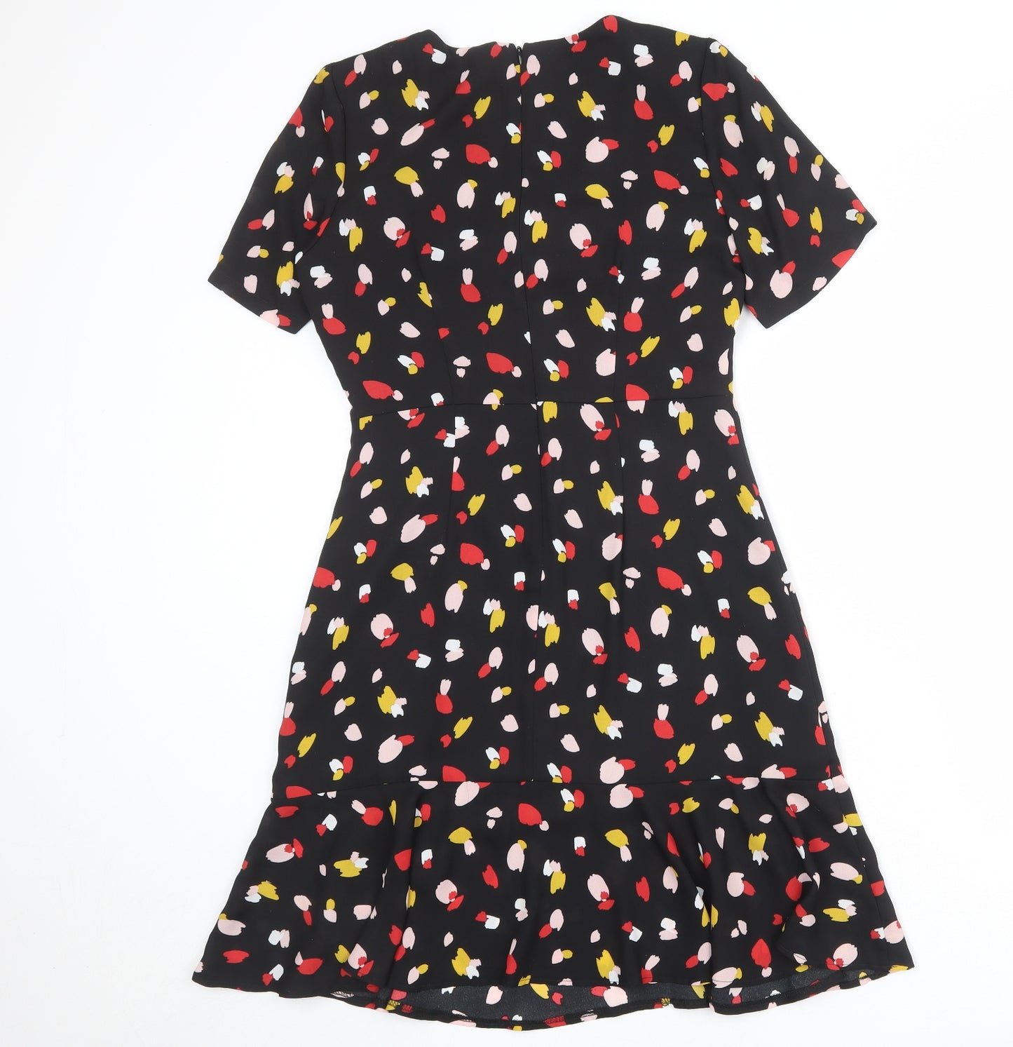 Therapy Womens Black Geometric Polyester Skater Dress Size 8 V-Neck Zip