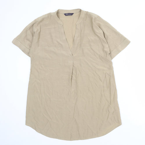 Marks and Spencer Womens Beige Viscose Basic Blouse Size 10 V-Neck