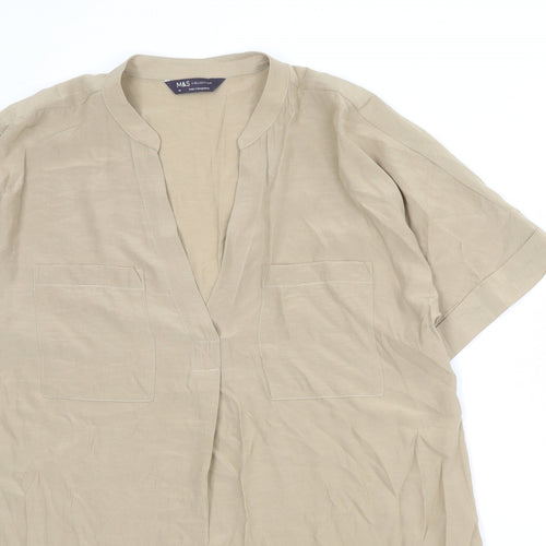 Marks and Spencer Womens Beige Viscose Basic Blouse Size 10 V-Neck