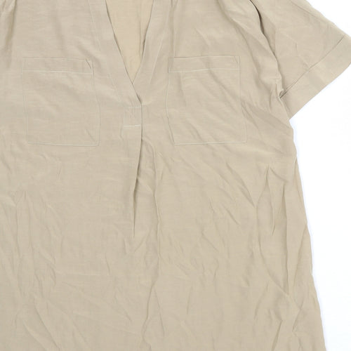 Marks and Spencer Womens Beige Viscose Basic Blouse Size 10 V-Neck