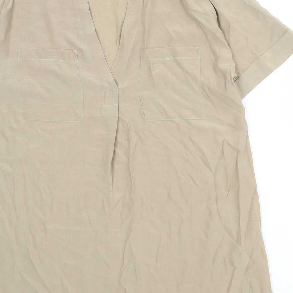 Marks and Spencer Womens Beige Viscose Basic Blouse Size 10 V-Neck