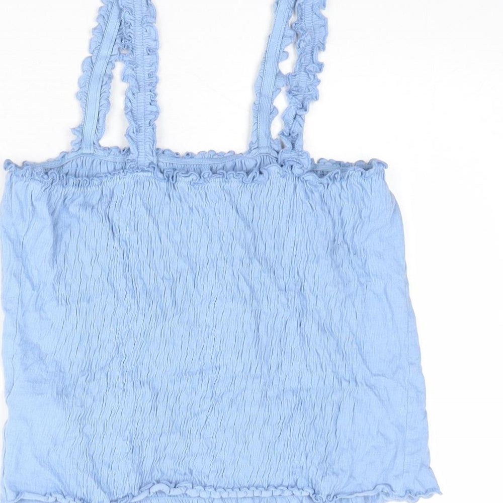 New Look Womens Blue Cotton Basic Tank Size 12 Square Neck - Textured