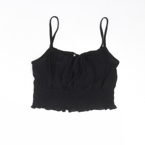 Topshop Womens Black Polyester Cropped Tank Size 10 Scoop Neck - Tie Front Detail