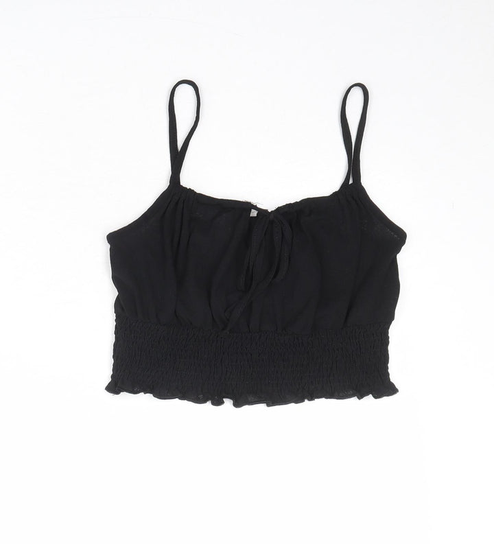 Topshop Womens Black Polyester Cropped Tank Size 10 Scoop Neck - Tie Front Detail