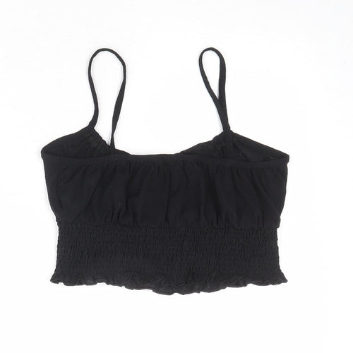 Topshop Womens Black Polyester Cropped Tank Size 10 Scoop Neck - Tie Front Detail