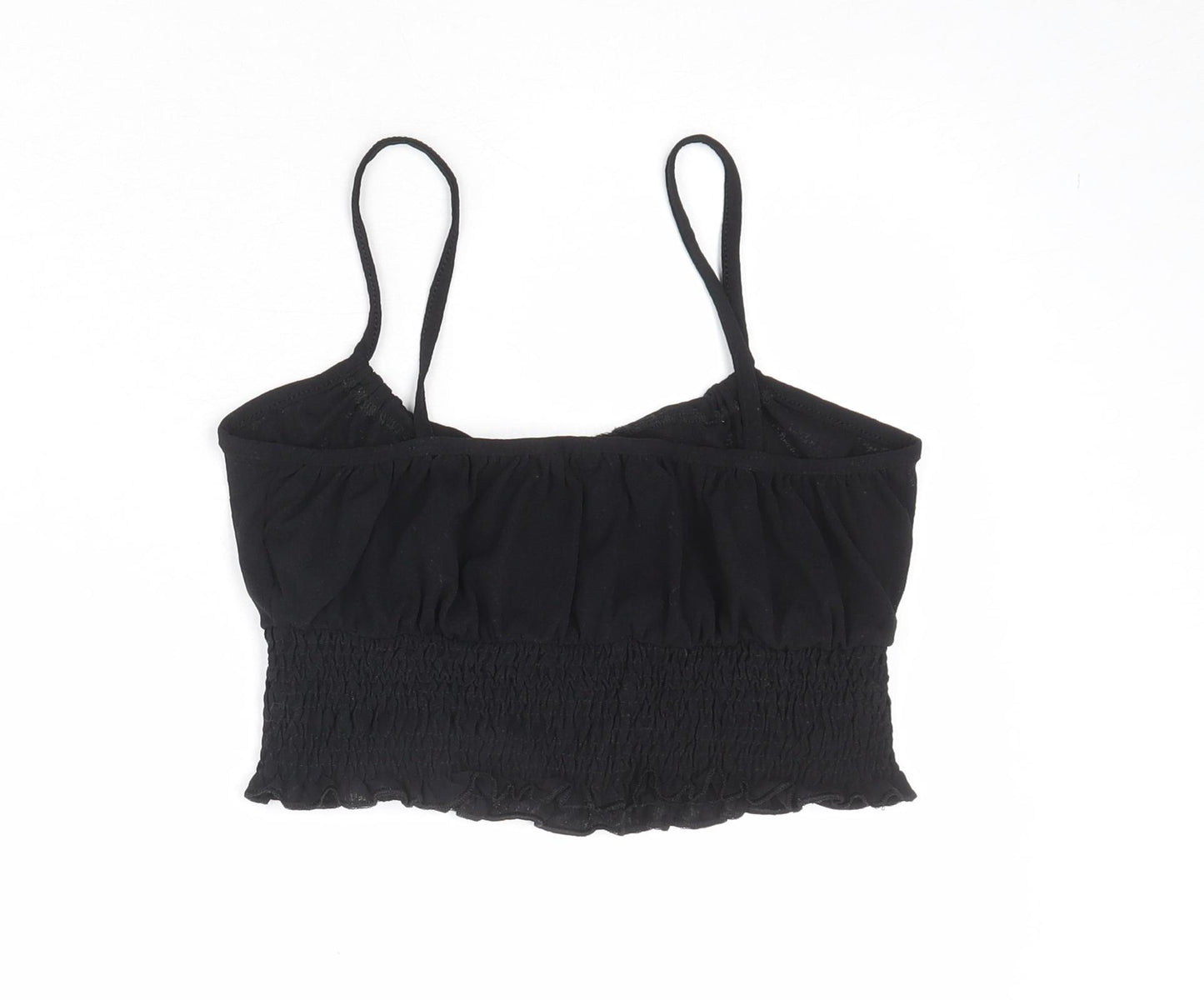 Topshop Womens Black Polyester Cropped Tank Size 10 Scoop Neck - Tie Front Detail