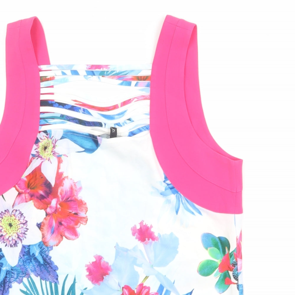 Julien Macdonald Womens Multicoloured Floral Polyester Basic Tank Size 12 Square Neck