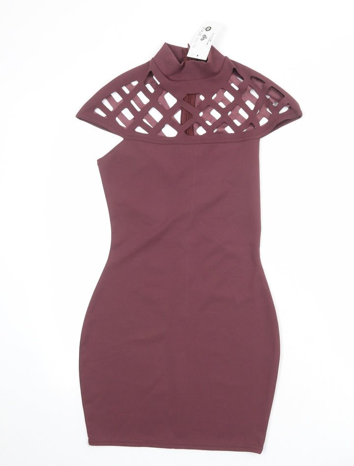 In the Style Womens Purple Polyester Bodycon Size 10 Round Neck Zip