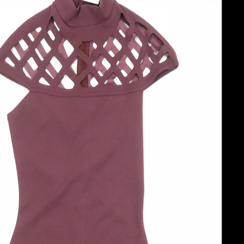 In the Style Womens Purple Polyester Bodycon Size 10 Round Neck Zip