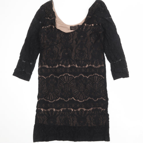 H&M Womens Black Geometric Polyester A-Line Size L Scoop Neck Pullover