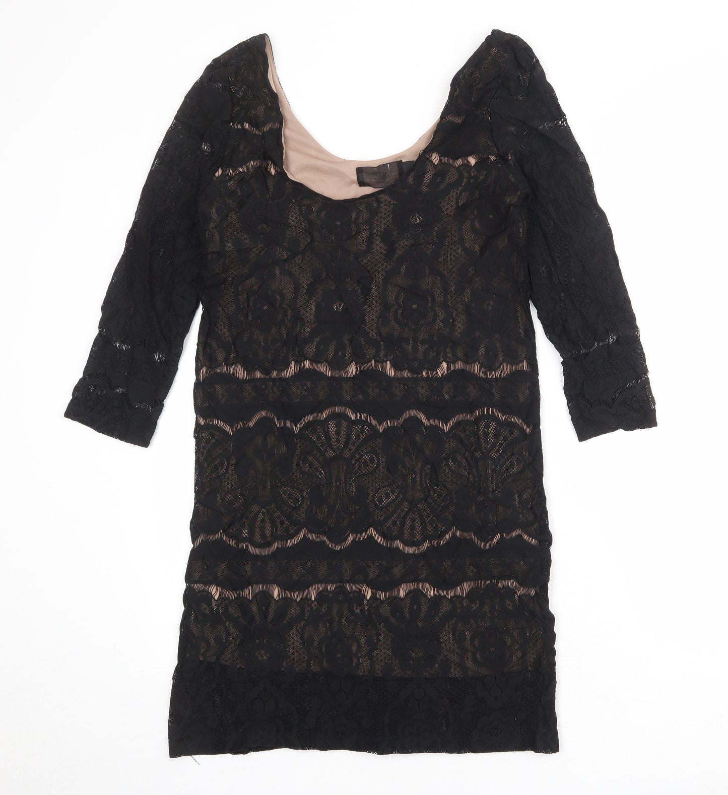 H&M Womens Black Geometric Polyester A-Line Size L Scoop Neck Pullover