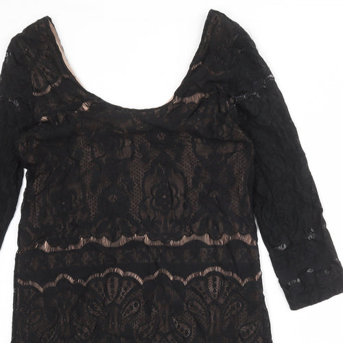 H&M Womens Black Geometric Polyester A-Line Size L Scoop Neck Pullover