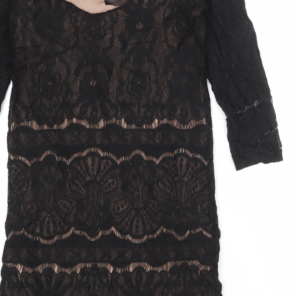 H&M Womens Black Geometric Polyester A-Line Size L Scoop Neck Pullover