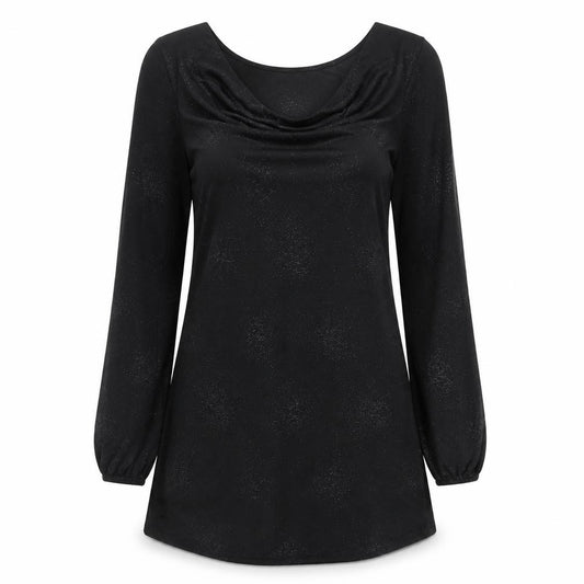 Front view of Dorothy Perkins women’s black geometric polyester a-line, size L, cowl neck pullover