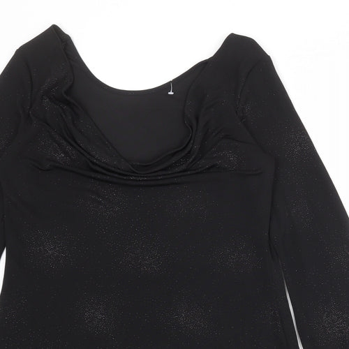 Dorothy Perkins Womens Black Geometric Polyester A-Line Size L Cowl Neck Pullover