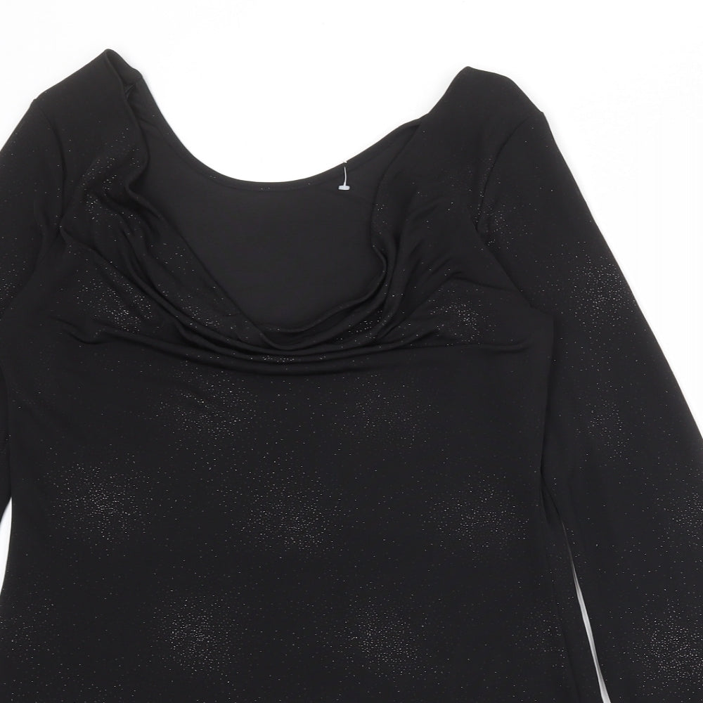 Dorothy Perkins Womens Black Geometric Polyester A-Line Size L Cowl Neck Pullover
