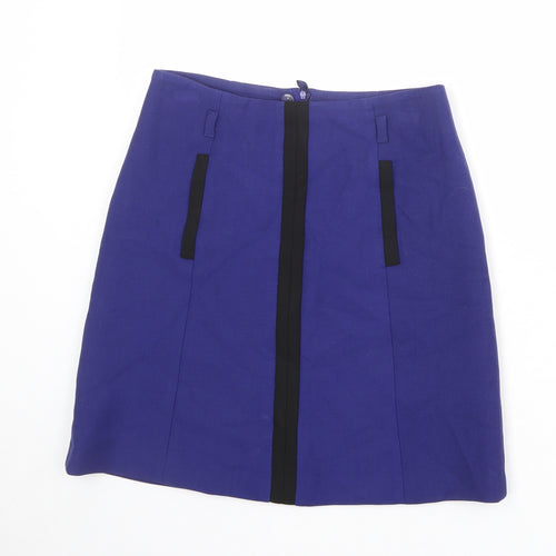 Marks and Spencer Womens Blue Polyester A-Line Skirt Size 8 Zip